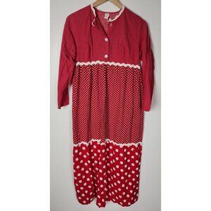Vtg. Jeri Morton Women's Sz. M Red & White Polka Dot Maxi Nightgown